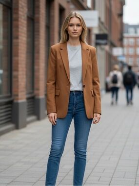 Tailored Camel Blazer - Classic Women's Suit Jacket
